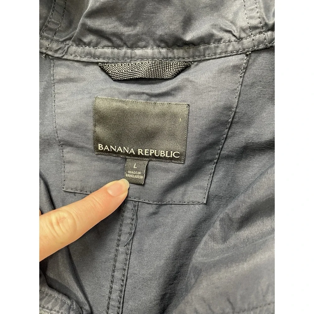Banana Republic Mens Jacket Large Navy‎ Blue Utility Windbreaker Golf Full Zip